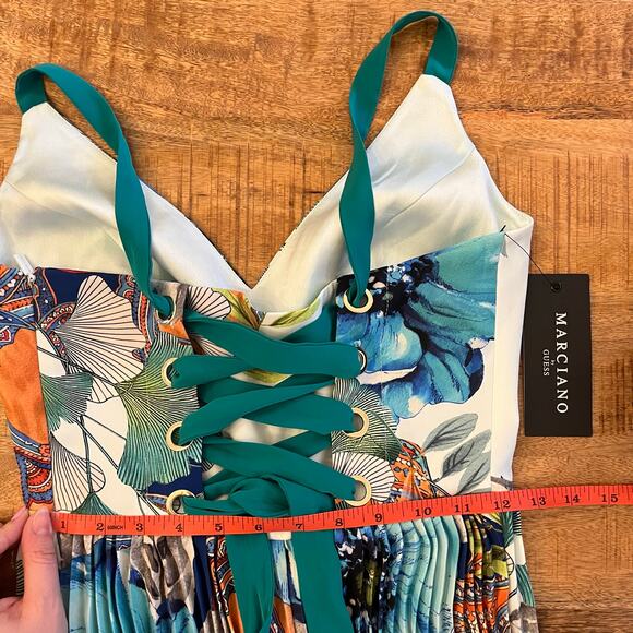 NWT Marciano Lucky Charm Jumpsuit Size 2 Pleated Wide Leg Floral Lace Up - Picture 14 of 15